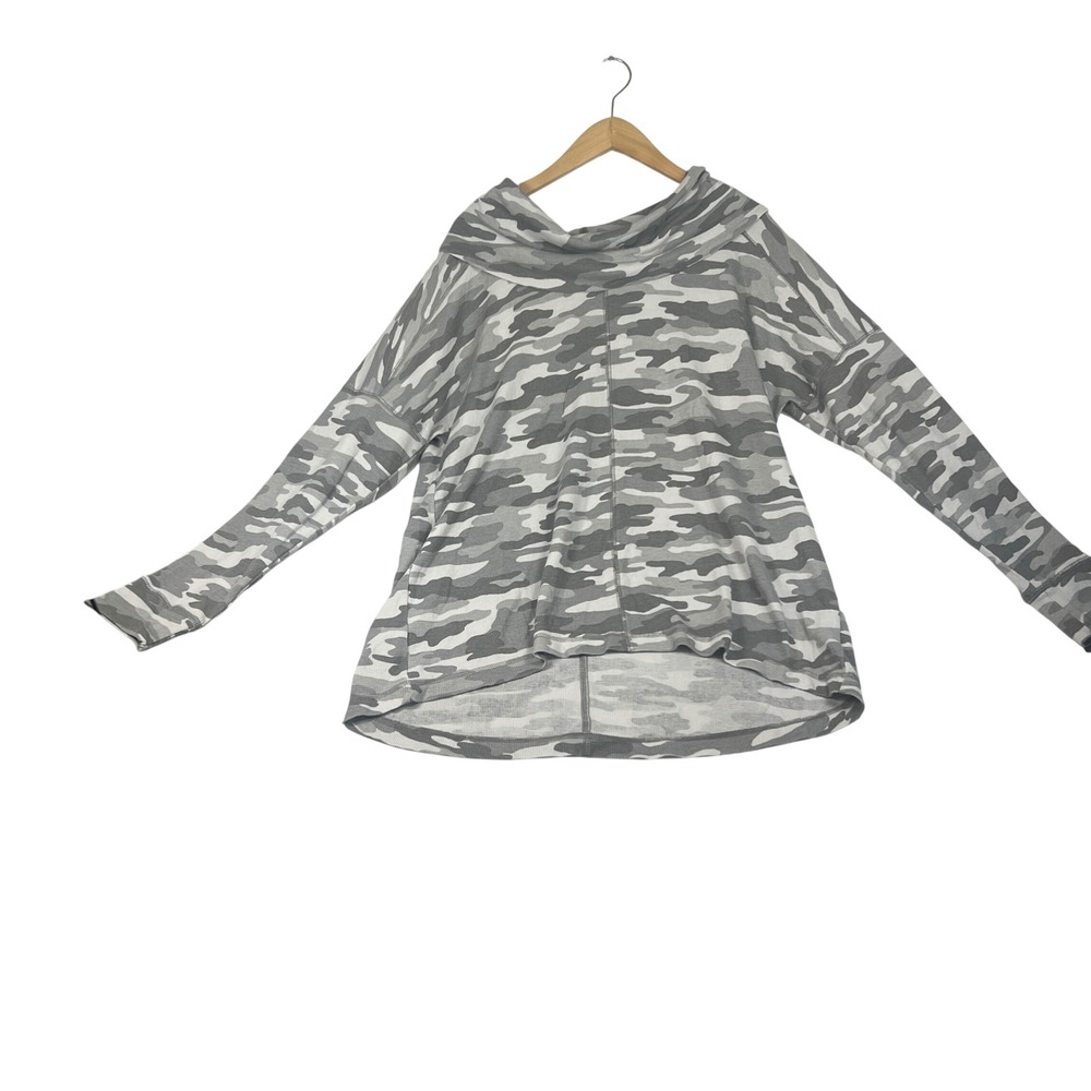Lucky Brand Grey Camo Thermal Cowl Neck High-Low Top 1X